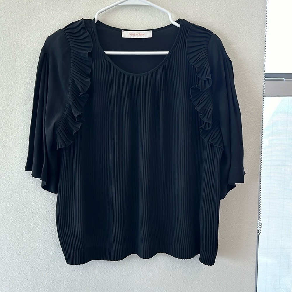 See by Chloe black pleated top sz 8